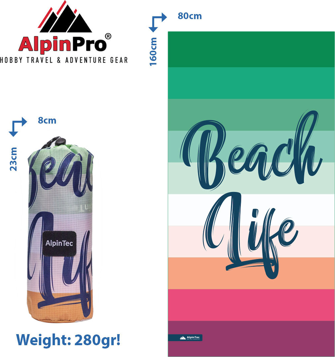 AlpinPro DryFast Beach Life 160x80cm Πετσέτα Microfiber XL