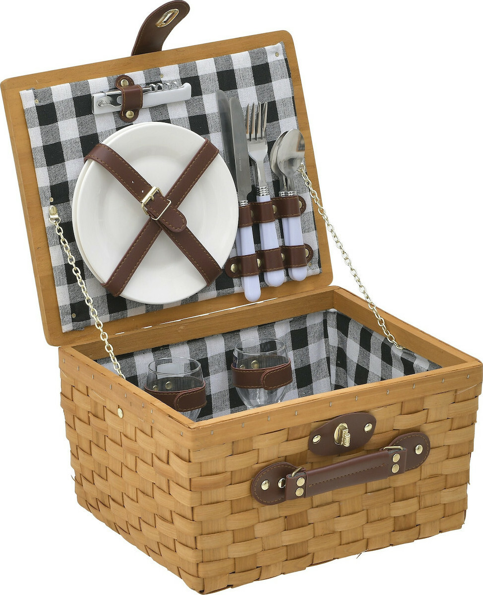 Inart Σετ Καλάθι Πικ-Νικ Ψάθινο Natural Για 2 33x27x18cm Inart Σετ Καλάθι Πικ-Νικ Ψάθινο Natural Για 2 33x27x18cm