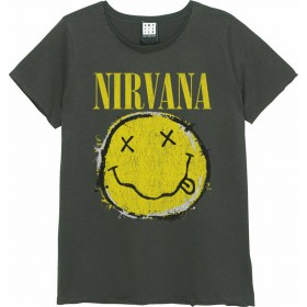 Amplified Nirvana - Worn Out Smiley T-shirt Μαύρο Amplified Nirvana - Worn Out Smiley T-shirt Μαύρο