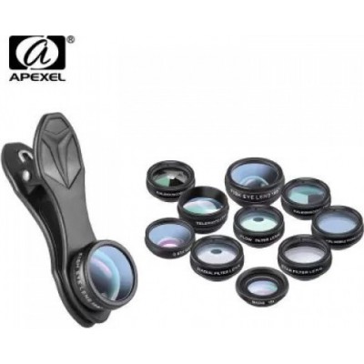 Apexel APL-DG10 Σετ Φακών Κάμερας ​Κινητών Fisheye / Telephoto / Wide Angle / Macro / Polarizer 15x 10τμχ