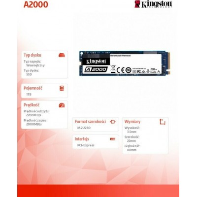 Kingston A2000 SSD 1.0TB M.2 NVMeΚωδικός: SA2000M8/1000G 