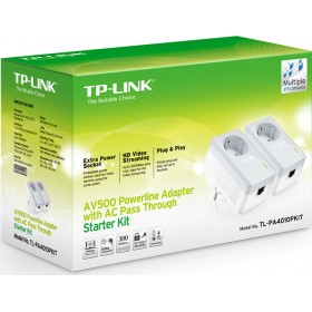 TP-LINK TL-PA4010P KIT v2 Powerline Διπλό για Ενσύρματη Σύνδεση με Passthrough Πρίζα και Θύρα Ethernet