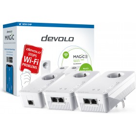 Devolo Magic 2 WiFi next Powerline Τριπλού Kit για Ασύρματη Σύνδεση Wi‑Fi 5 με Passthrough Πρίζα και 2 Θύρες Gigabit Ethernet