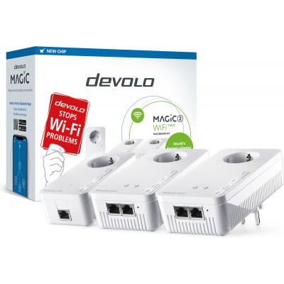 Devolo Magic 2 WiFi next Powerline Τριπλού Kit για Ασύρματη Σύνδεση Wi‑Fi 5 με Passthrough Πρίζα και 2 Θύρες Gigabit Ethernet