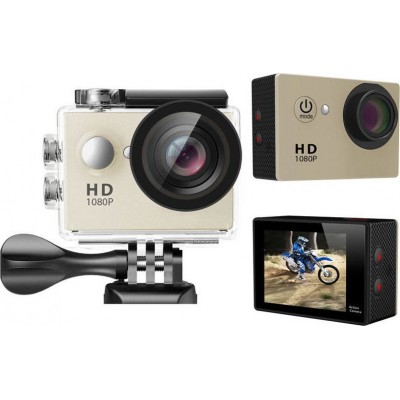 Aria Trade F32 Action Camera Full HD (1080p) Υποβρύχια (με Θήκη) Χρυσή με Οθόνη 1.5"