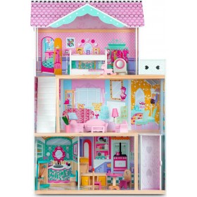 "Ricokids Κουκλόσπιτο Ξύλινο Ricokids Κουκλόσπιτο Ξύλινο, Μεγάλο, 3όροφο με Ανελκυστήρα και Λάμπα Led