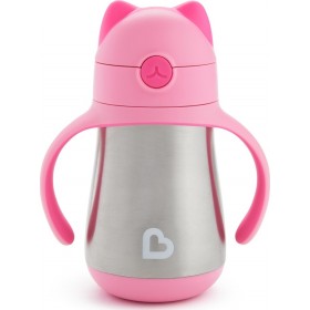Munchkin Cool Cat Stainless Steel Straw Cup Pink 237ml