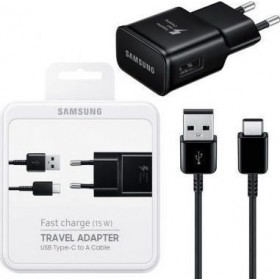 Samsung Φορτιστής με Θύρα USB-A και Καλώδιο USB-C 15W Μαύρος (EP-TA20EBEC+EP-DW720CB Retail)