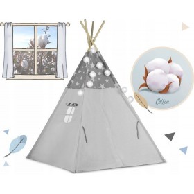 Ricokids Σκηνή Teepee Αστέρια με Γιρλάντα και Φώτα Γκρι