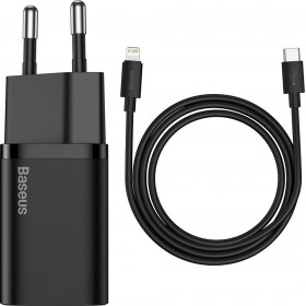 Baseus Φορτιστής με Θύρα USB-C και Καλώδιο Lightning 20W Power Delivery Μαύρος (Super Si) Baseus Φορτιστής με Θύρα USB-C και Καλώδιο Lightning 20W Power Delivery Μαύρος (Super Si)