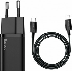 Baseus Φορτιστής με Θύρα USB-C και Καλώδιο USB-C 25W Μαύρος (Super Si) Baseus Φορτιστής με Θύρα USB-C και Καλώδιο USB-C 25W Μαύρος (Super Si)