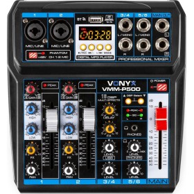 Vonyx VMM-P500 Αναλογική Κονσόλα 4 Καναλιών με Phantom Power &amp 2 Εισόδους XLR &amp Bluetooth