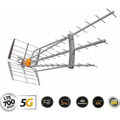 Televes DAT-75 T-Force 5G LTE HD Boss LR (21-48) Εξωτερική Κεραία Τηλεόρασης (δεν απαιτεί τροφοδοσία) σε Ασημί Χρώμα Σύνδεση με 