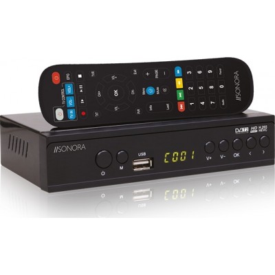 Sonora DVB-T2 H265 Digital Set-Top Box + 2IN1 Remote Ψηφιακός Δέκτης Mpeg-4 Full HD (1080p) με Λειτουργία PVR (Εγγραφή σε USB) Σ