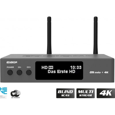 Edision Δορυφορικός Αποκωδικοποιητής OS MIO+ 4K UHD DVB-C / DVB-S2 / DVB-S2X / DVB-T2 με Λειτουργία Εγγραφής PVR και Ενσωματωμέν