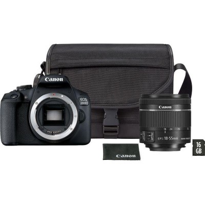 Canon DSLR Φωτογραφική Μηχανή EOS 2000D Crop Frame Kit (EF-S 18-55mm F3.5-5.6 IS ΙΙ + Shoulder Bag + SD Card) Black