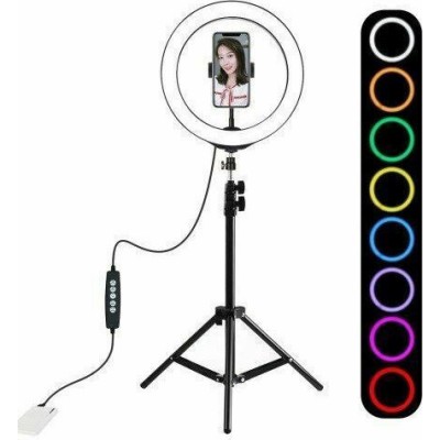 Puluz RGB Ring Light LED Ring Light Dimmable-Adjustable Color Temperature 26cm με Τρίποδο Δαπέδου και Βάση για ΚινητόΚωδικός: PK