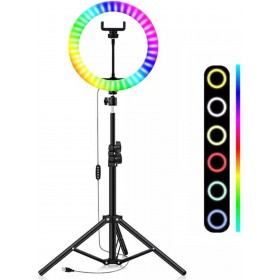 RGB Ring Light RGB Led Ring Light 30cm με Τρίποδο Δαπέδου και Βάση για Κινητό