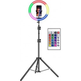 RGB Ring Light Mega Led Ring Light 26cm 26cm 3200-5600K με Τρίποδο Δαπέδου και Βάση για Κινητό