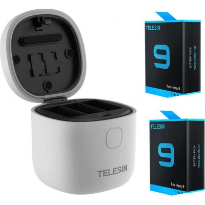 Telesin 3-slot Waterproof Charger Box + 2 Batteries GP-BTR-905-GY for GoPro