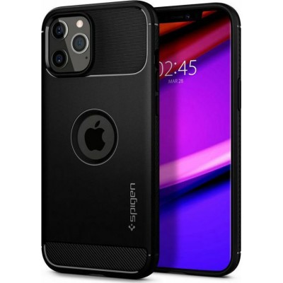 Spigen Rugged Armor Back Cover Σιλικόνης Μαύρο (iPhone 12 / 12 Pro)