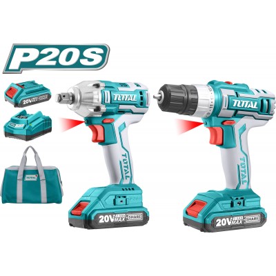 Total Li-ion Cordless Combo Kit Σετ Μπουλονόκλειδο &amp Δραπανοκατσάβιδο 20V με 2 Μπαταρίες 2Ah και Θήκη