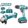 Total Li-ion Cordless Combo Kit Σετ Γωνιακός Τροχός &amp Δραπανοκατσάβιδο 20V με 2 Μπαταρίες 4Ah και Θήκη