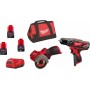 Milwaukee M12 BPDFCOT2A-202B Σετ Γωνιακός Τροχός &amp Δραπανοκατσάβιδο 12V με 3 Μπαταρίες 2Ah και Θήκη