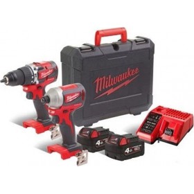 Milwaukee M18 CBLPP2A-402C Σετ Κρουστικό Δραπανοκατσάβιδο &amp Παλμικό Κατσαβίδι 18V με 2 Μπαταρίες 4Ah και Θήκη