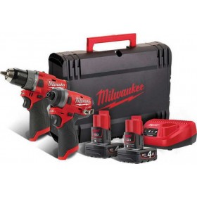 Milwaukee M12 FPP2A-402X Σετ Κρουστικό Δραπανοκατσάβιδο &amp Παλμικό Κατσαβίδι 12V με 2 Μπαταρίες 4Ah και Θήκη