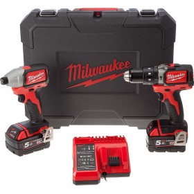 Milwaukee M18 BLPP2B-502C Σετ Κρουστικό Δραπανοκατσάβιδο &amp Παλμικό Κατσαβίδι 18V με 2 Μπαταρίες 5Ah και Θήκη